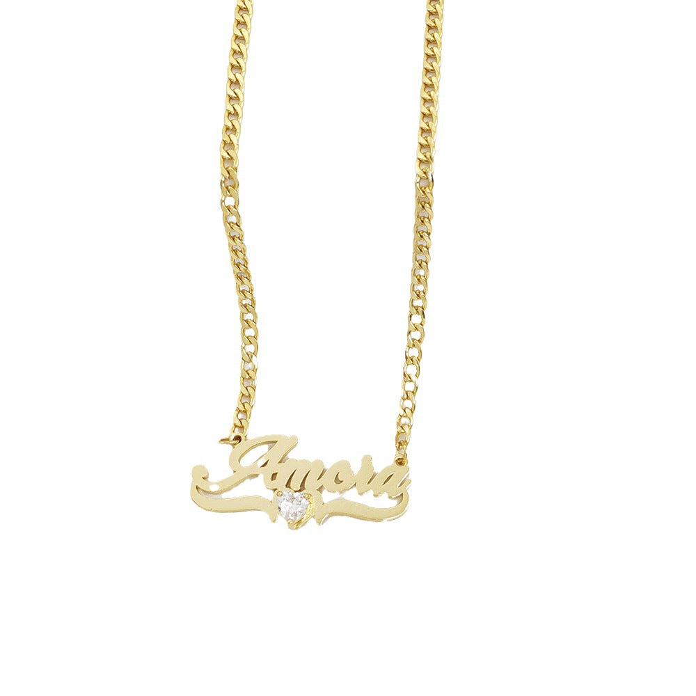 Collar de Nombre Personalizado DIY con Piedra de Nacimiento en Forma de Corazón